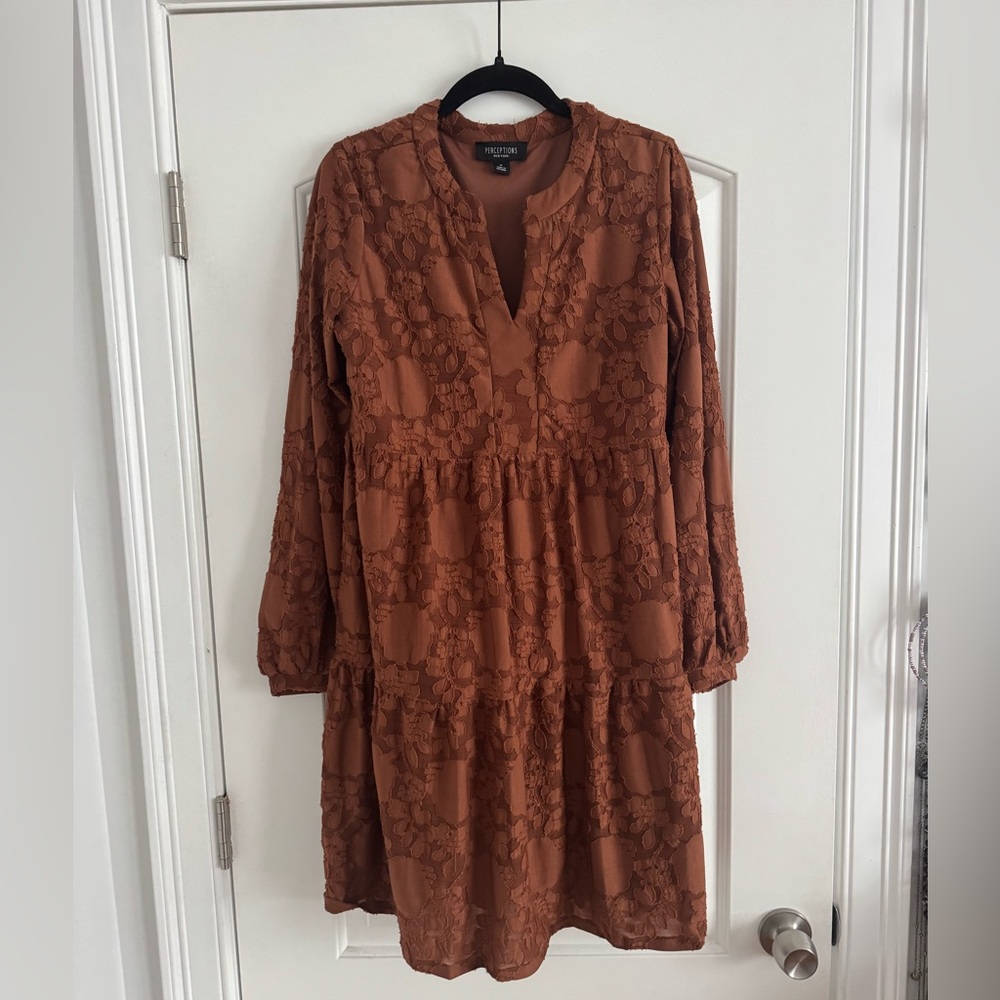Burnt orange 3/4 sleeve midi dress